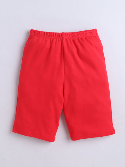 Baby Nation Cotton Knit Half Sleeves Lion Print Coordinating Shorts Set - Red Lion
