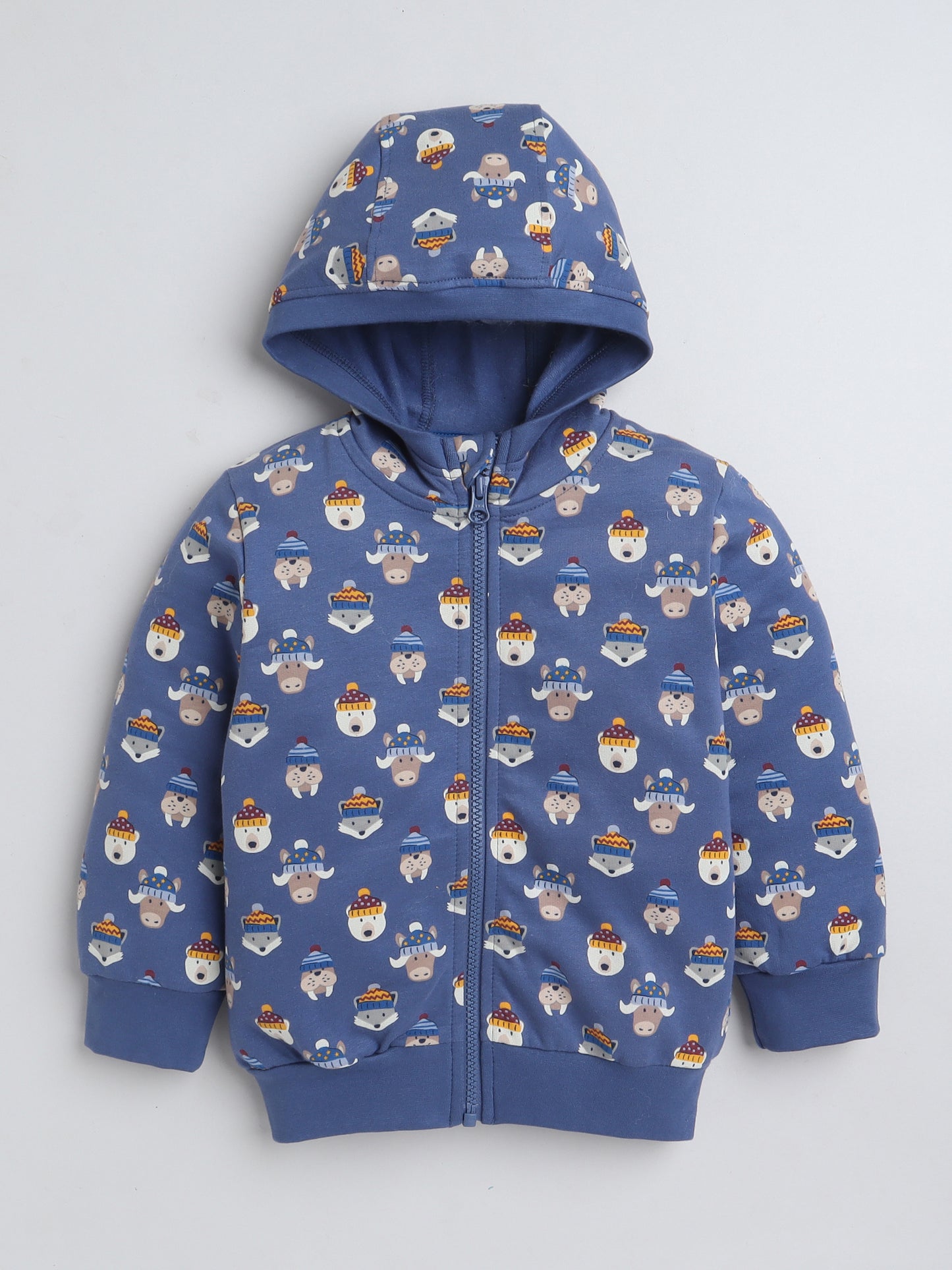 Unisex Printed Winter Hoodie – Blue Animal Design