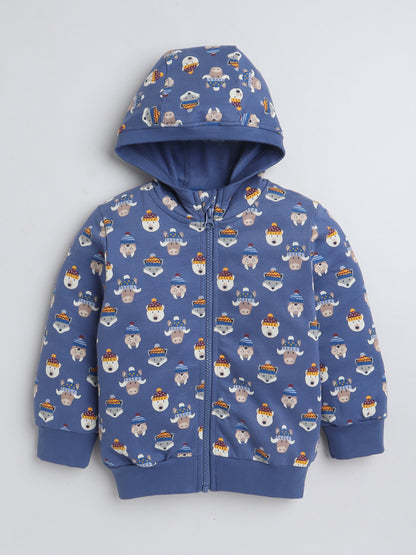 Unisex Printed Winter Hoodie – Blue Animal Design