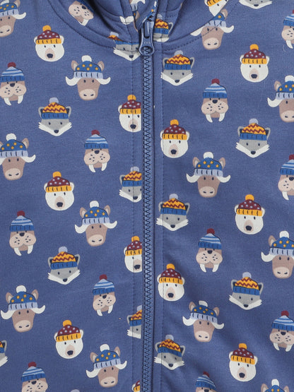 Unisex Printed Winter Hoodie – Blue Animal Design
