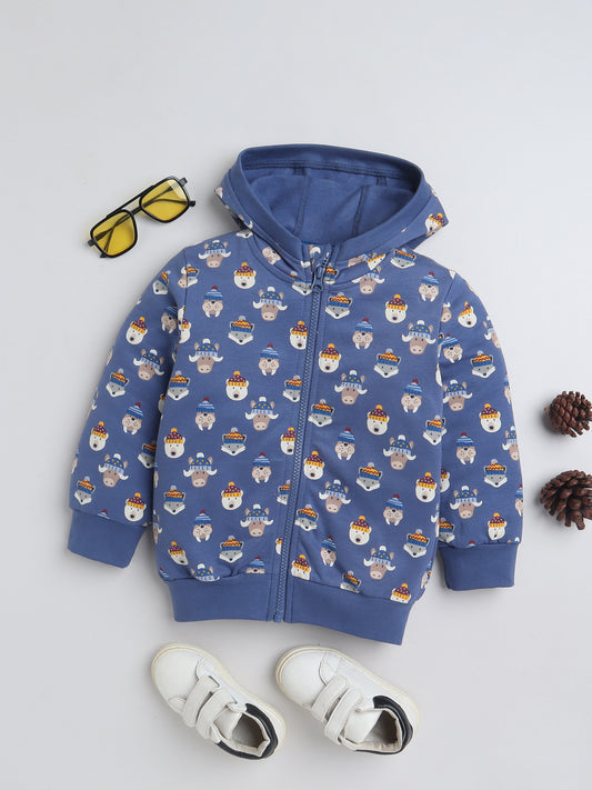 Unisex Printed Winter Hoodie – Blue Animal Design