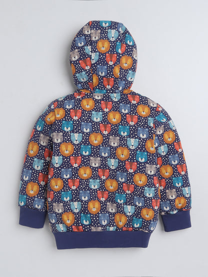 Unisex Kids Animal Print Zipper Hoodie – Navy Blue