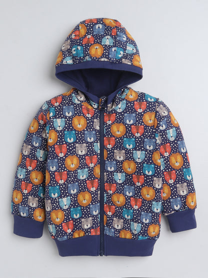 Unisex Kids Animal Print Zipper Hoodie – Navy Blue