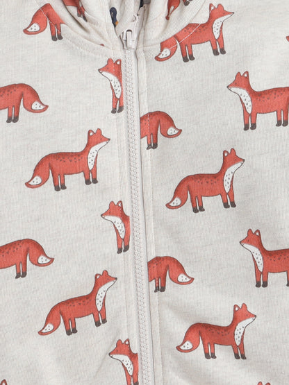 Unisex Kids Fox Print Zipper Hoodie – Beige