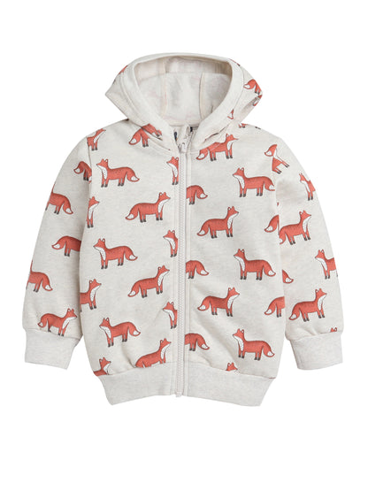 Unisex Kids Fox Print Zipper Hoodie – Beige