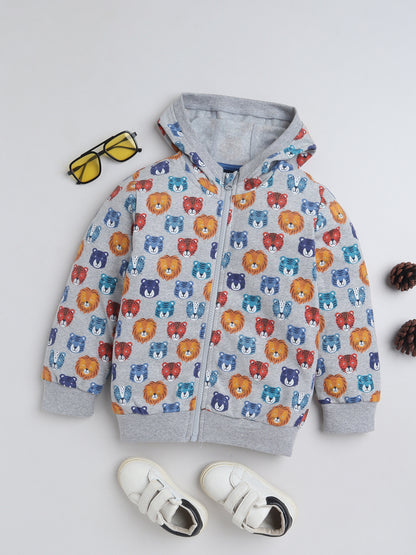 Unisex Kids Animal Print Zipper Hoodie – Grey