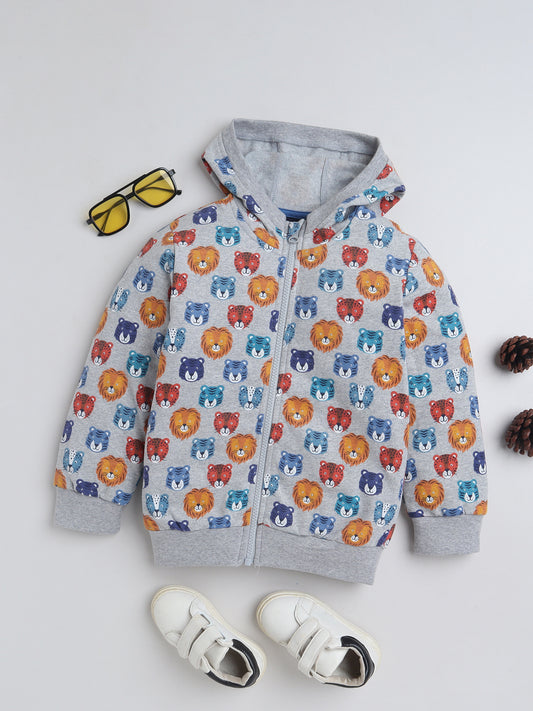 Unisex Kids Animal Print Zipper Hoodie – Grey