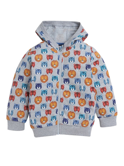 Unisex Kids Animal Print Zipper Hoodie – Grey
