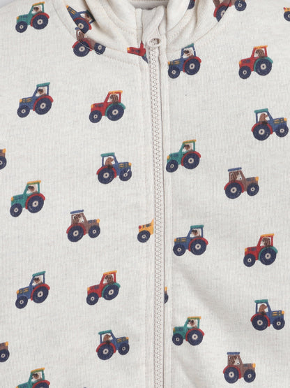 Unisex Printed Winter Hoodie – Cream Tractor Design