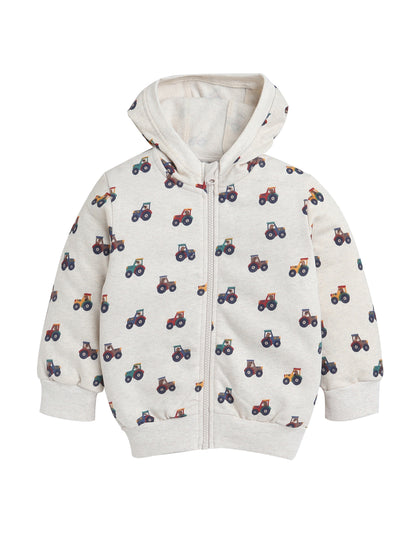 Unisex Printed Winter Hoodie – Cream Tractor Design