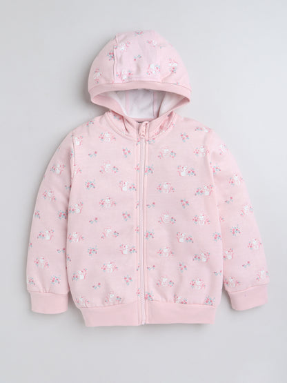 Unisex Printed Winter Hoodie – Pink Mouse Design