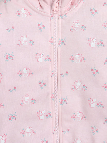 Unisex Printed Winter Hoodie – Pink Mouse Design