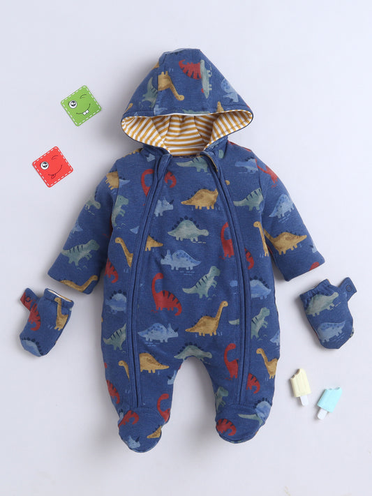 Baby Nation Reversible Baby Romper – Dinosaur Print & Mustard Stripes
