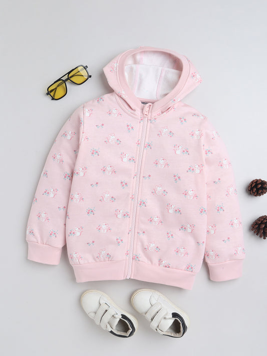 Unisex Printed Winter Hoodie – Pink Mouse Design