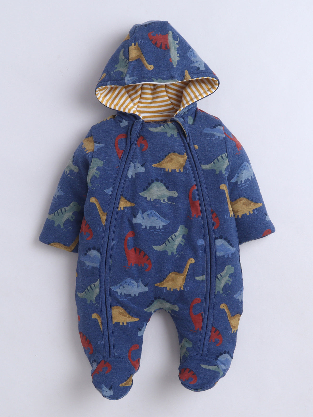 Baby Nation Reversible Baby Romper – Dinosaur Print & Mustard Stripes