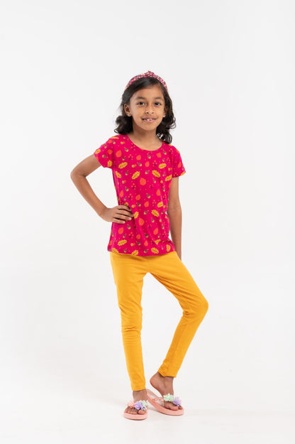 Autumn Theme Printed T-Shirt with Yellow Leggings