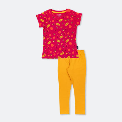 Autumn Theme Printed T-Shirt with Yellow Leggings