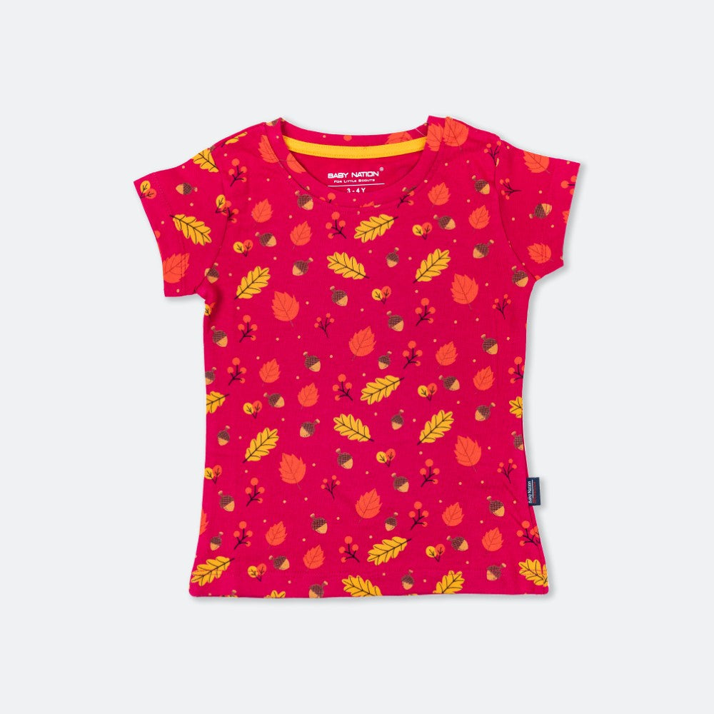 Autumn Theme Printed T-Shirt with Yellow Leggings