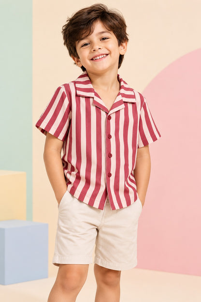 Boys Cotton Shirt - Red Stripes