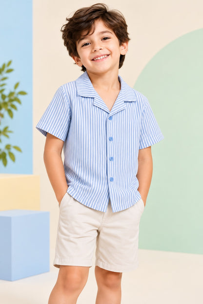 Boys Cotton Shirt - Blue Stripes
