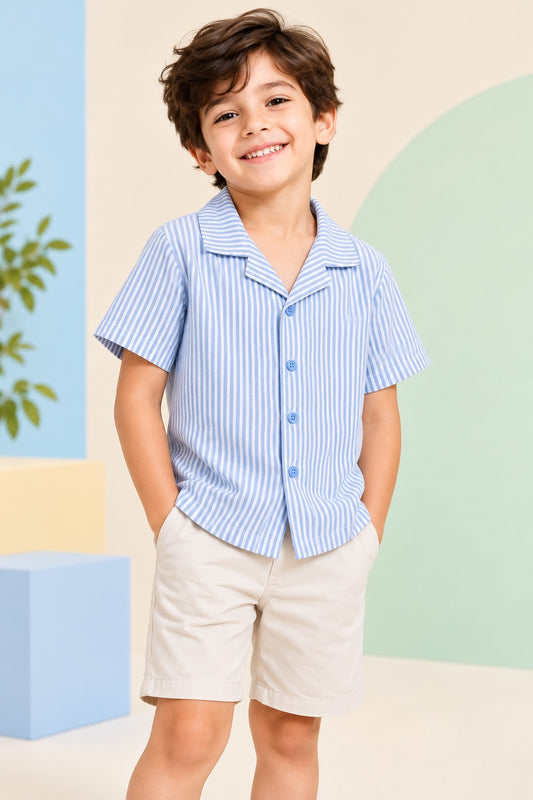 Boys Cotton Shirt - Blue Stripes