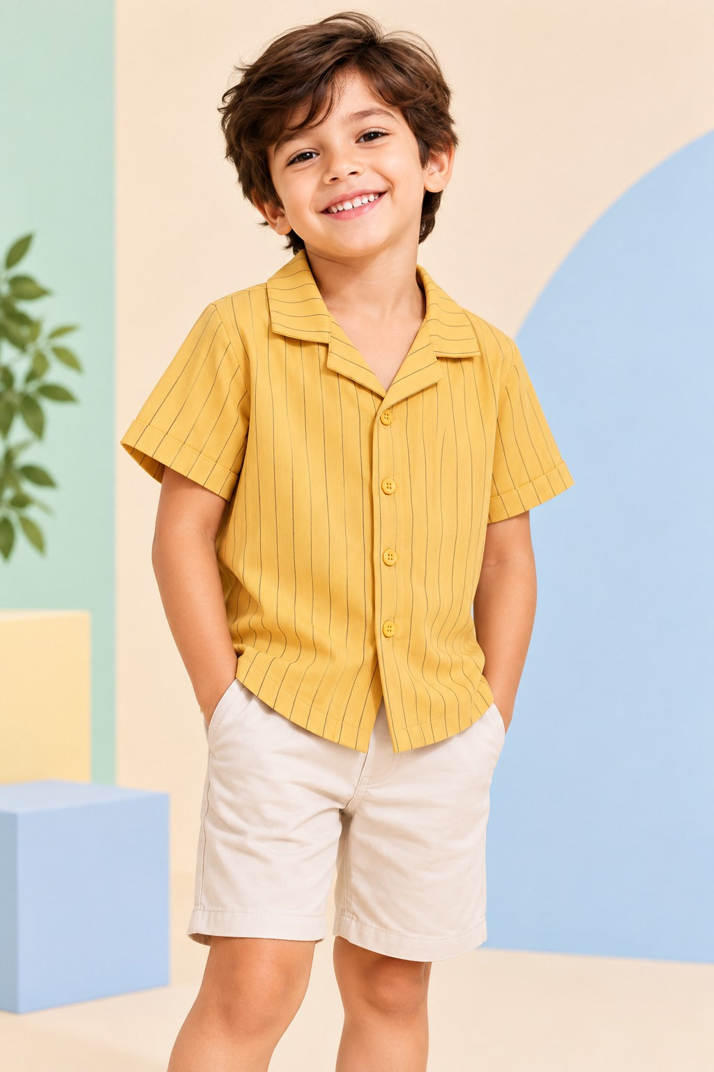 Boys Polycotton Shirt - Mustard Stripes