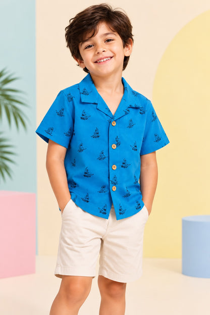 Boys Cotton Shirt - Surf Print