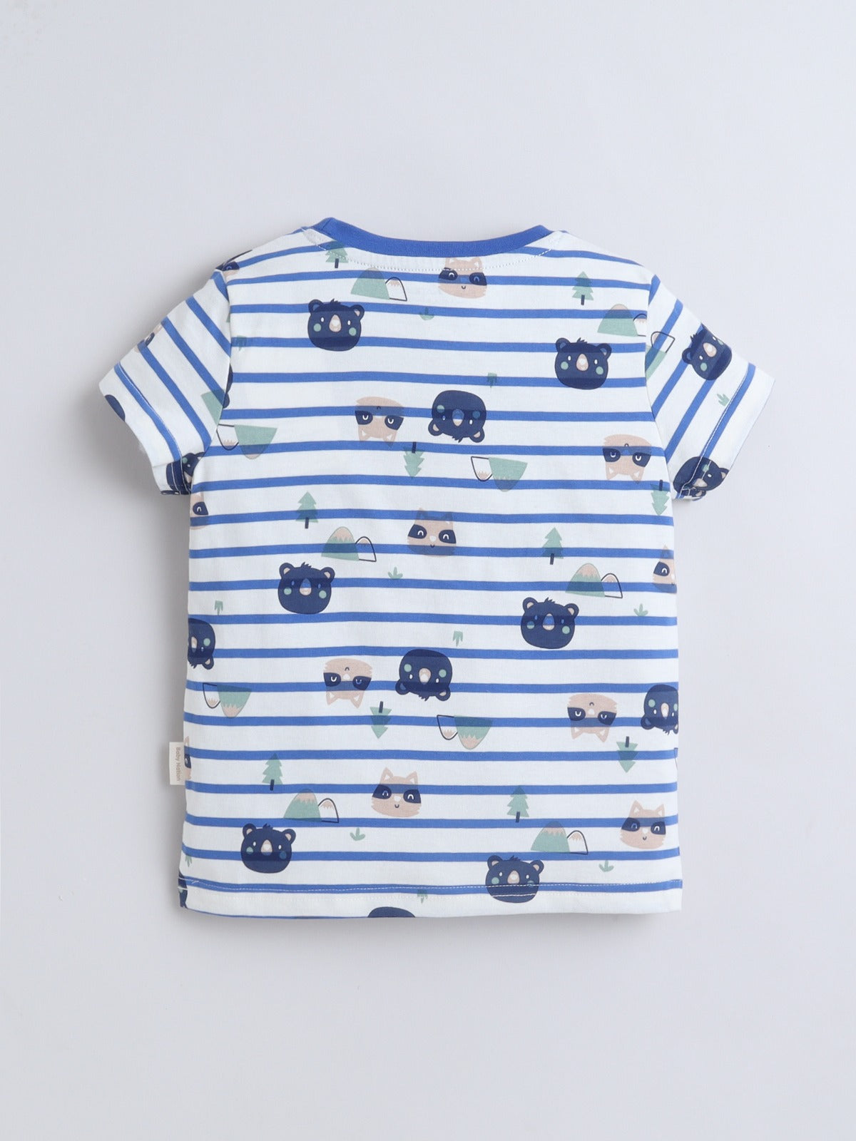 Baby Nation Boys Cat Print Cotton T-Shirt & Shorts Set – White Blue Striped Co-ord