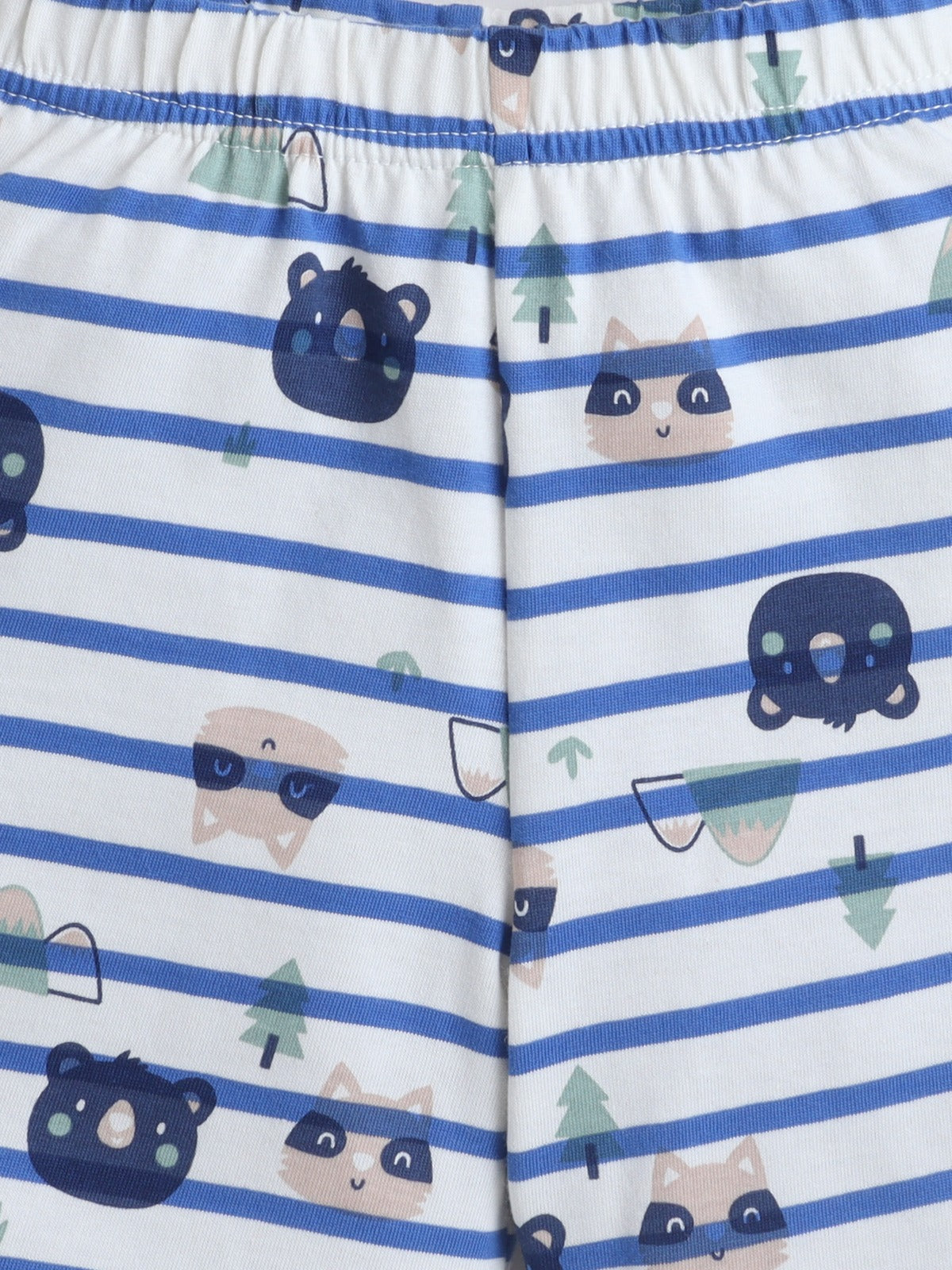 Baby Nation Boys Cat Print Cotton T-Shirt & Shorts Set – White Blue Striped Co-ord