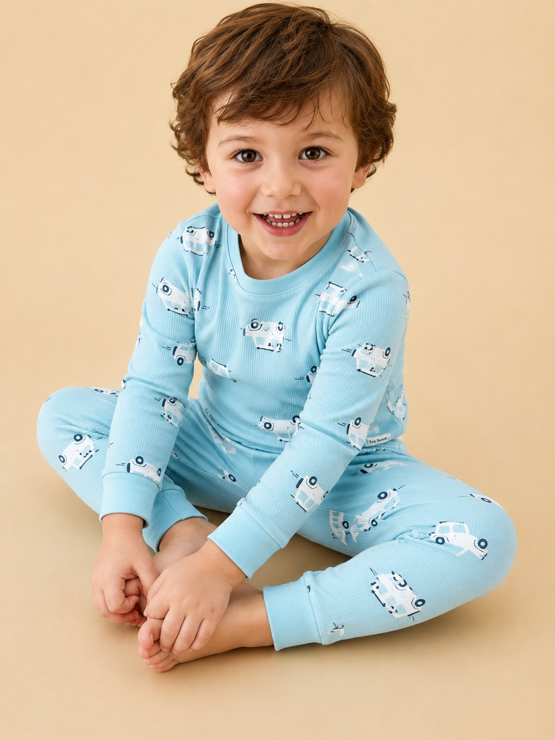 Baby Nation Kids Printed Cotton Night Suit Set - Blue Car AOP