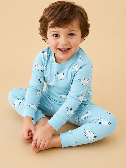 Baby Nation Kids Printed Cotton Night Suit Set - Blue Car AOP