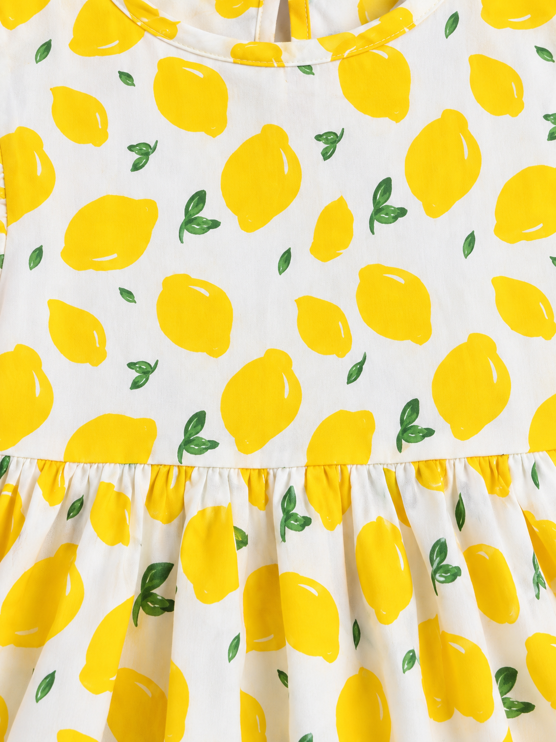 Girls Cotton Dress - Yellow Lemon Print