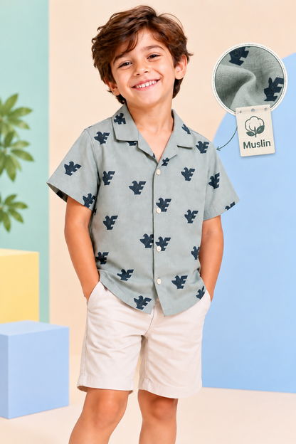 Boys Cotton Shirt - Grey Eagle