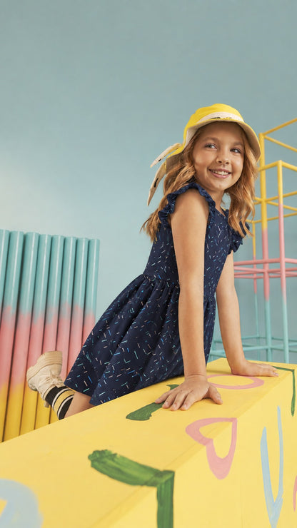 Girls Cotton Dress - Black Multicolor
