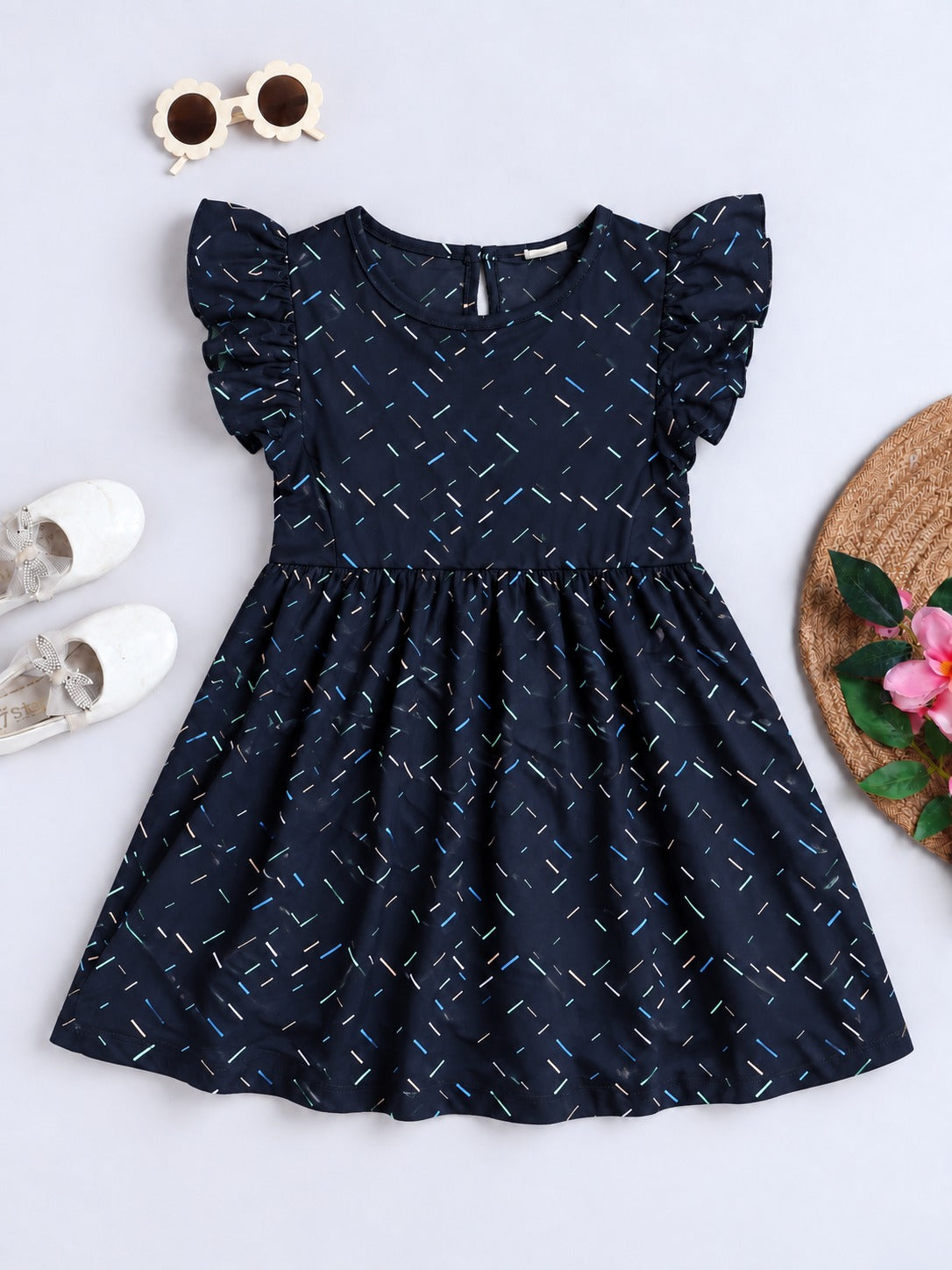 Girls Cotton Dress - Black Multicolor