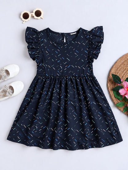 Girls Cotton Dress - Black Multicolor