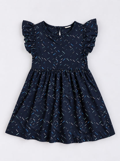 Girls Cotton Dress - Black Multicolor